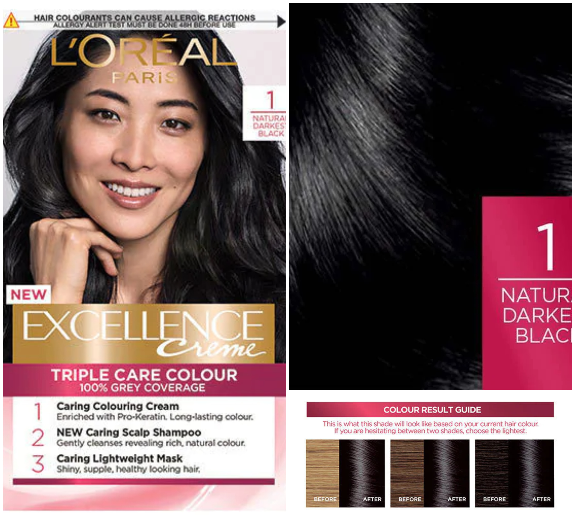 LOreal Paris Excellence Creme 1 Natural Darkest Black Hair Dye. Ecomoj ...