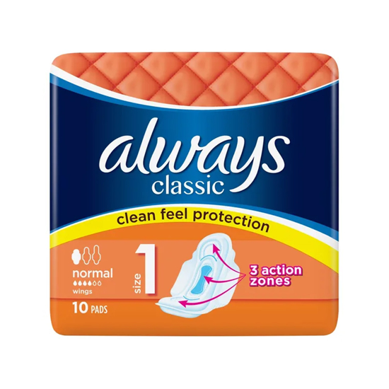 Picture of Always Classic 3D Protection Normal Size 1  Sanitary Pads With Wings 10 Pads