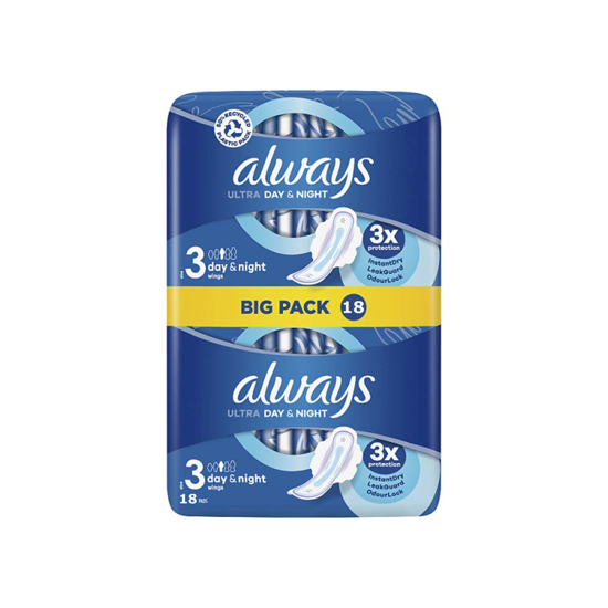 Picture of Always Ultra Day And Night Sanitary Pads Size 3 With Wings  18 Pads