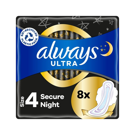 Picture of Always Ultra Secure Night  Size 4 Sanitary Towels with Wings 8 Pads