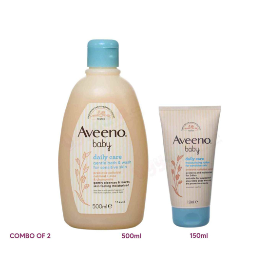 Picture of Aveeno Baby Daily Care Gentle Bath & Wash for Sensitive Skin 500ml | | Aveeno Baby Daily Care Moisturising Lotion 150ml | |  Combo- 1